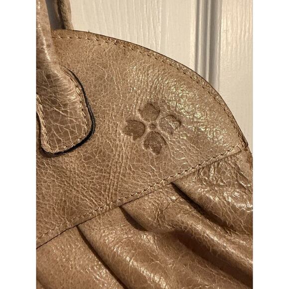 Patricia Nash Lione Leather Double Handle Pleated Satchel Beige Taupe Tote Bag - Picture 4 of 7